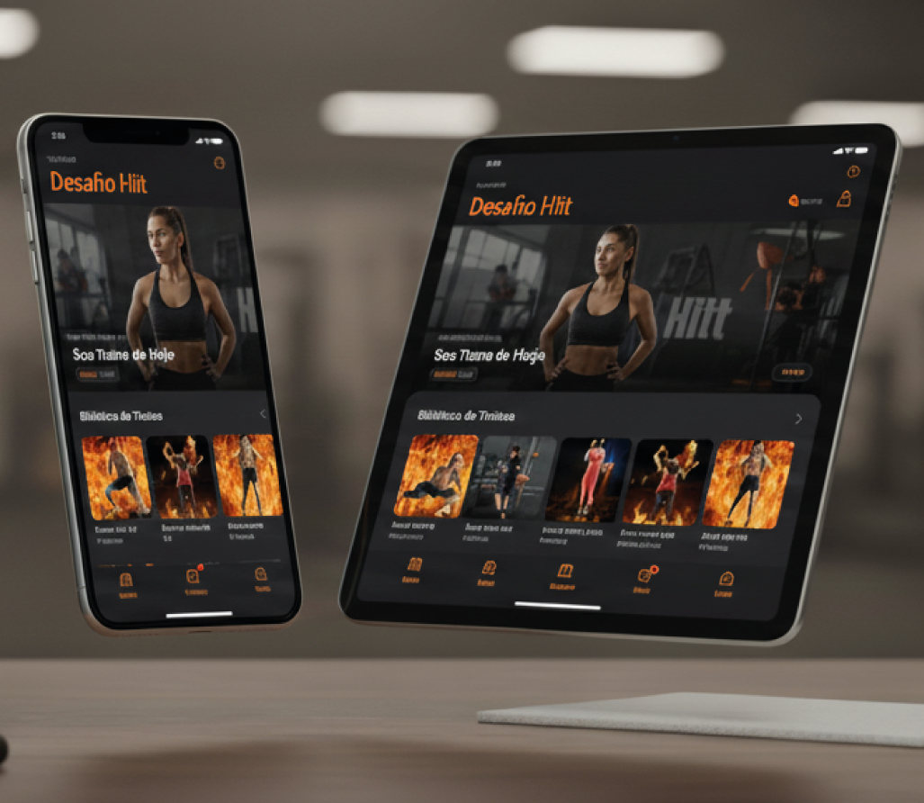 Aplicativo do Desafio HIIT em celular e tablet